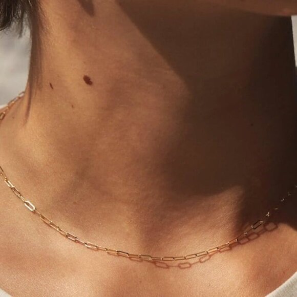 Waterproof Dainty Gold Paperclip Chain Necklace &  Gemstone Beaded Bracelet - Picture 5 of 9